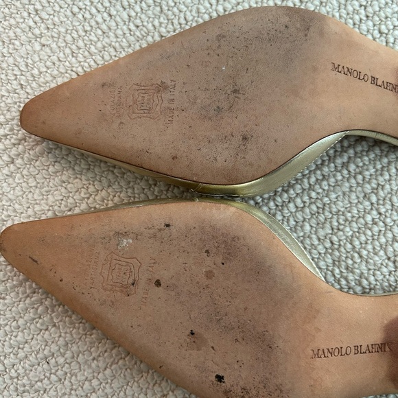 Manolo Blahnik Gold Kitten Heel Slides - Picture 3 of 5